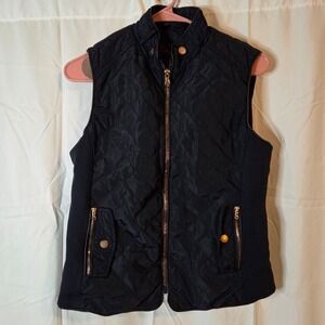 Cavalini Black Quilted Vest Gold Zipper Pockets Size SP